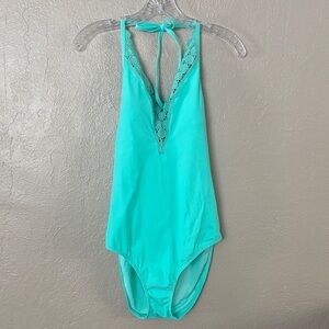 NWT Ambrielle One Piece Halter Aqua Swimsuit Large